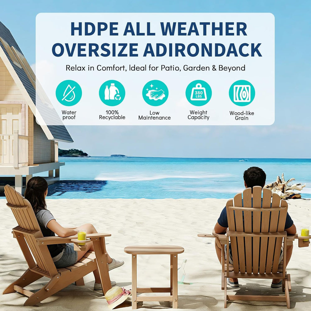 Plawdlik Oversized Folding Adirondack Chair, HDPE All-Weather Patio Chair wit...