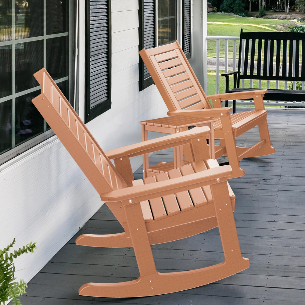 GREENVINES Oversized Outdoor Rocking Chairs Set of 4, HDPE Rocker, Teak