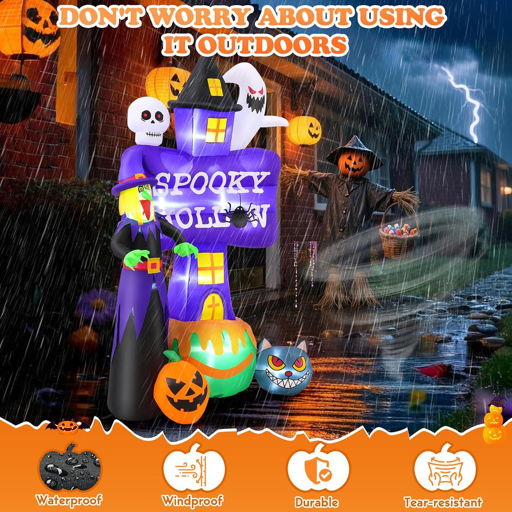 Whubefy 8FT Tall Halloween Inflatable Witch Spooky Ghost Outdoor Decoration
