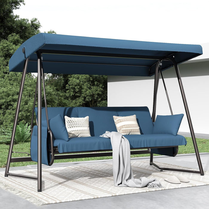 3-4 Seat Oversized Outdoor Porch Swing with Adjustable Backrest Canopy,2-in 1 Swing Bed 800 lbs Capacity,Patio Swing Chair with Removable Cushions for Yard Garden Poolside Balcony