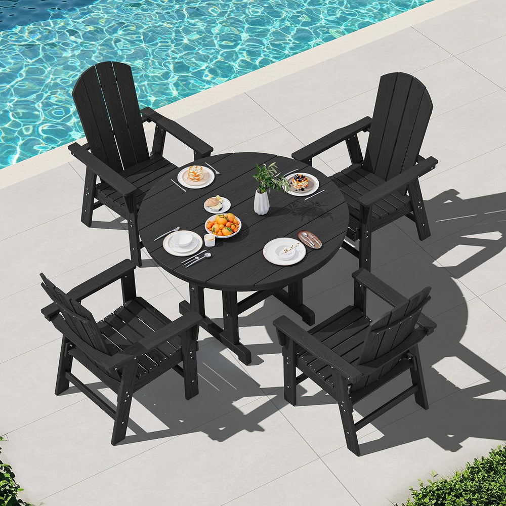 SERWALL 5-Piece Patio Dining Set, 45" Table & 4 Adirondack Chairs, B...