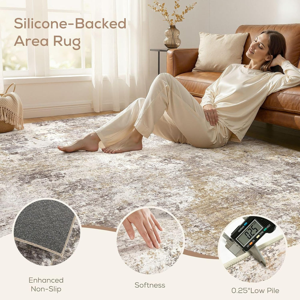 Nakagishi 6X9 Abstract Washable Area Rugs for Living Room-Golden Brown