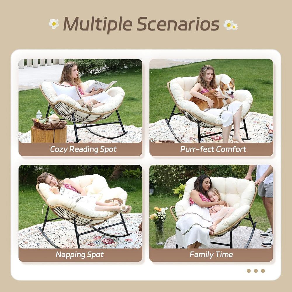 BULEXYARD 2 PCS Rocking Egg Chair Indoor Outdoor, Wicker Patio Rocker Set