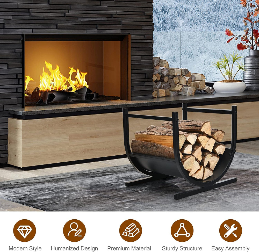 Goplus Firewood Rack, 17” U-Shaped Heavy-Duty Iron Log Rack with Stable Base ...