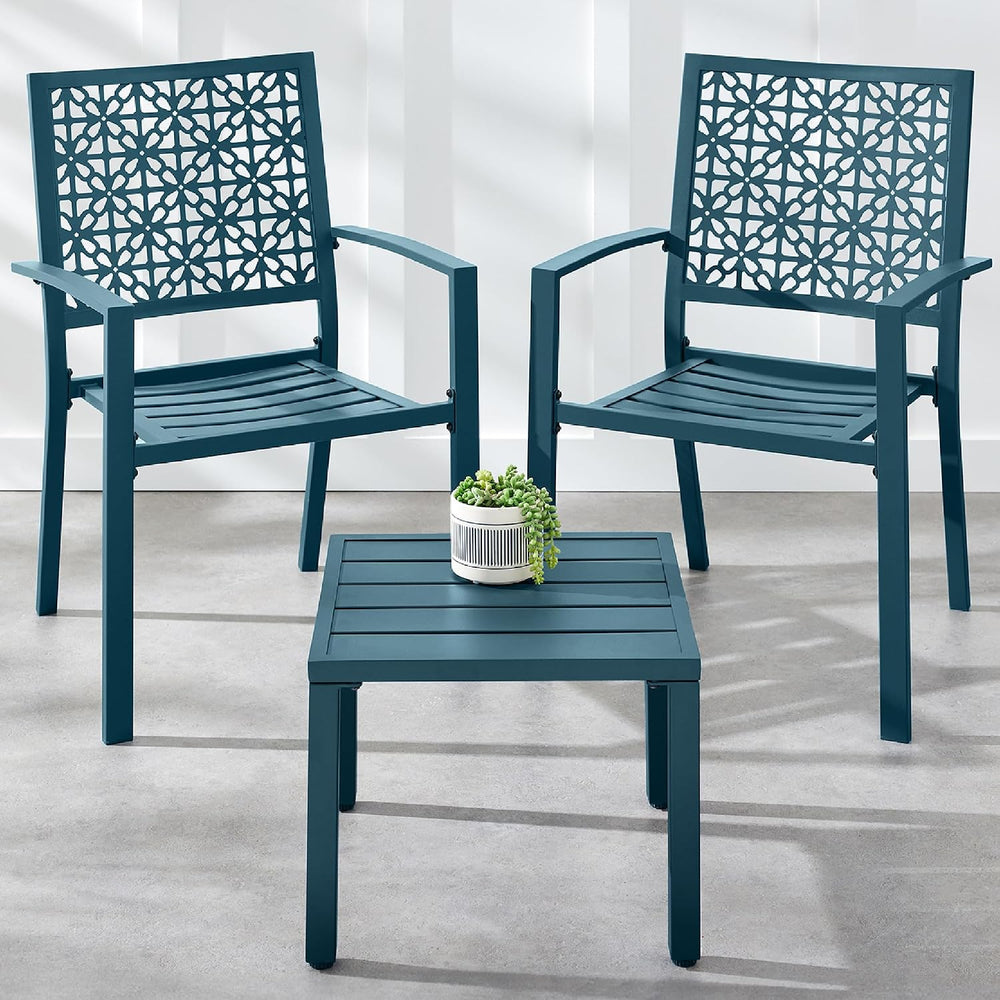 Best Choice Products 3-Piece Outdoor Bistro Set, Stackable Modern Steel Furni...