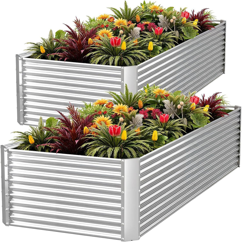 2pcs Tall Galvanized Raised Garden Bed Outdoor,Steel Garden Bed for Vegetable...