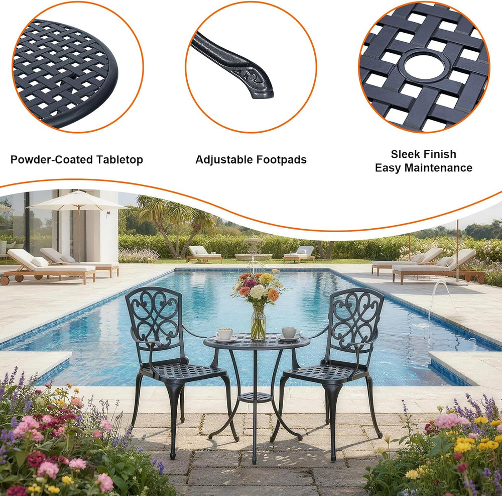 3 Piece Patio Bistro Set with Cushions, Outdoor Bistro Table and Chairs Set o...