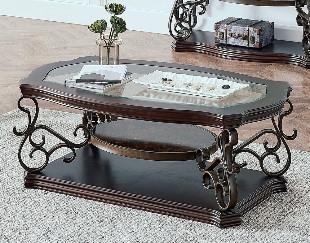 3 Piece Retro Coffee Table Set, Mid Century Modern Living Room Table Set, Tra...