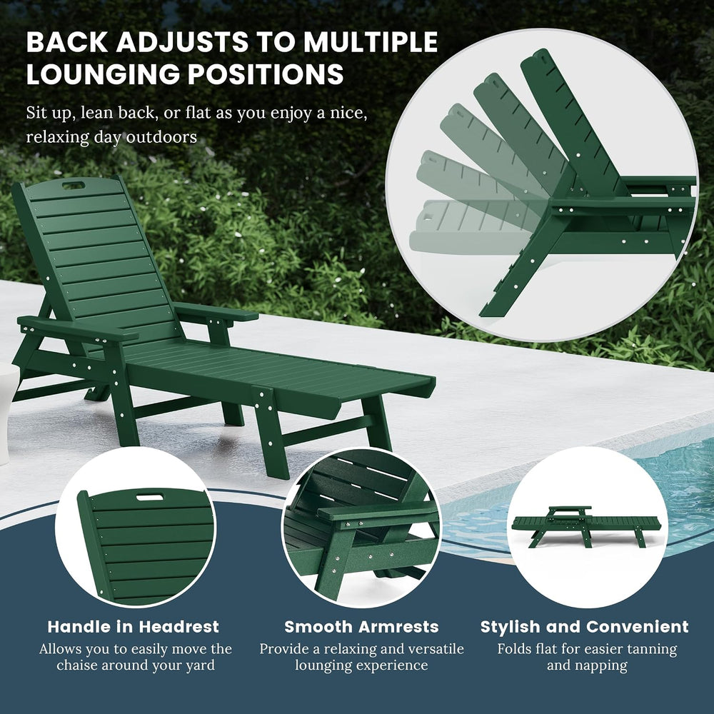 HDPE Laguna Poly Reclining Chaise Lounge, Dark Green