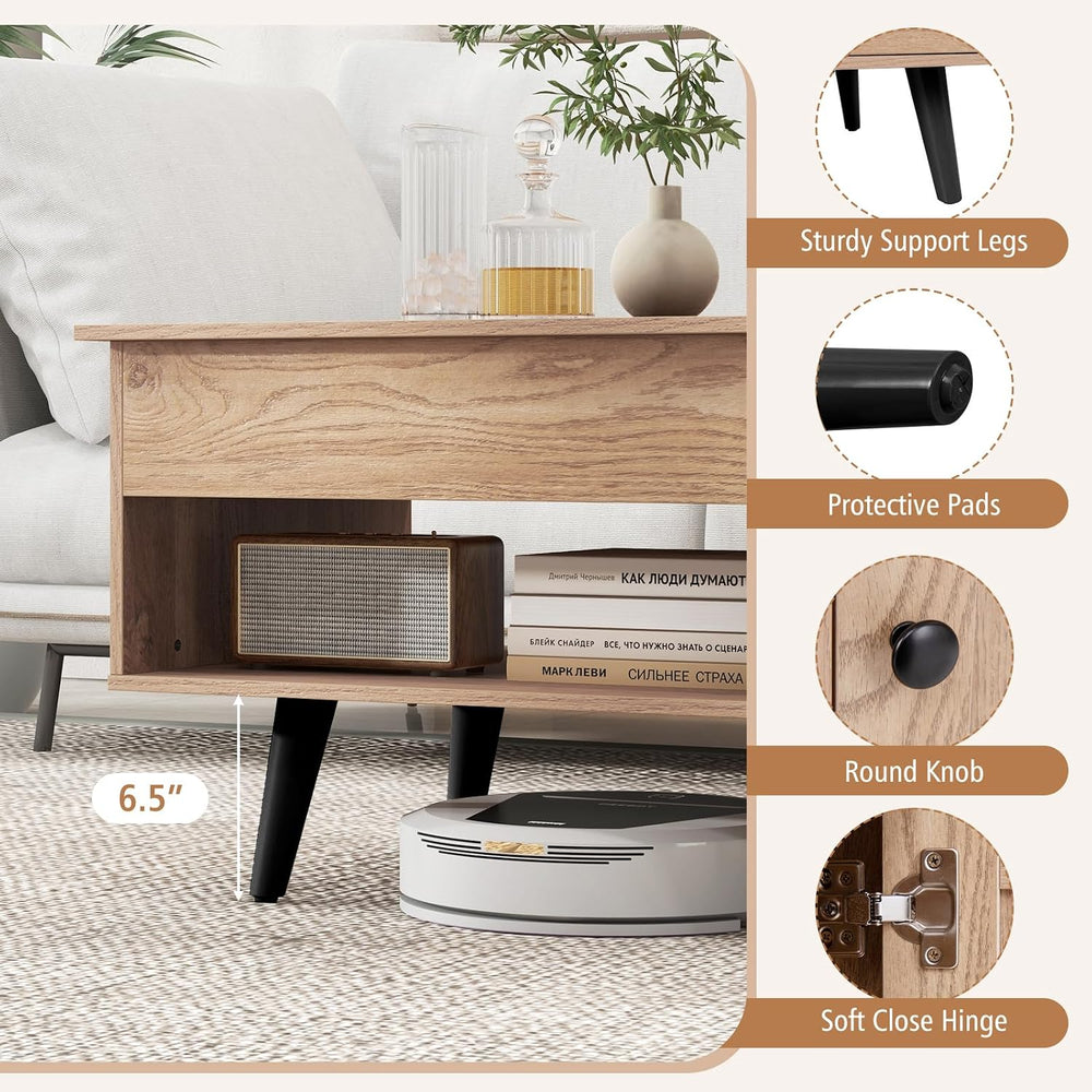 Tangkula Lift Top Coffee Table with Storage, Living Room Table with Hidden Co...