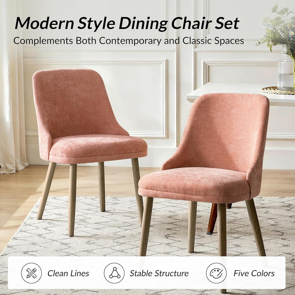 HULALA HOME Dining Chairs Set of 2, Coral Fabric Upholstered Dining Room Chai...