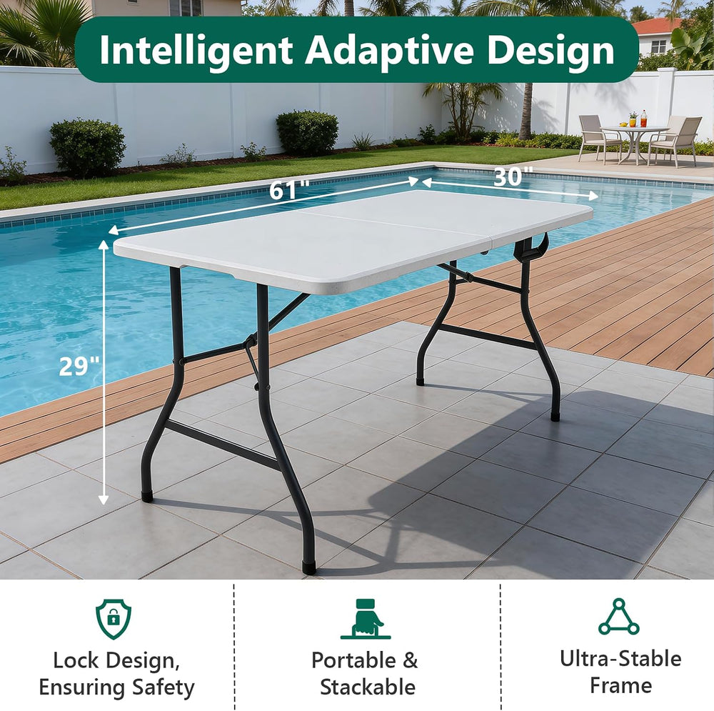 2 Pack 5ft Folding Table, Foldable Picnic Table with Carrying Handle, Heavy D...