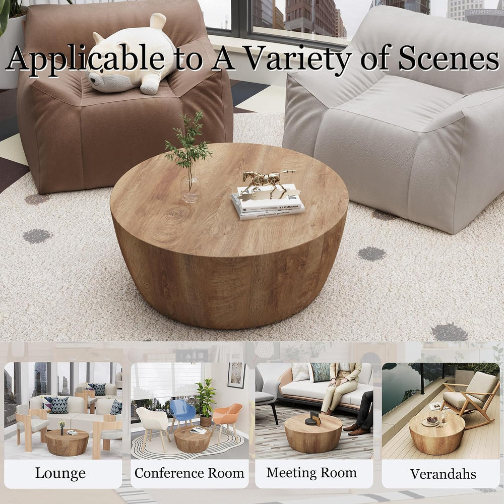 30" Round Coffee Table, Drum Coffee Tables for Living Room, Vintage Reve...