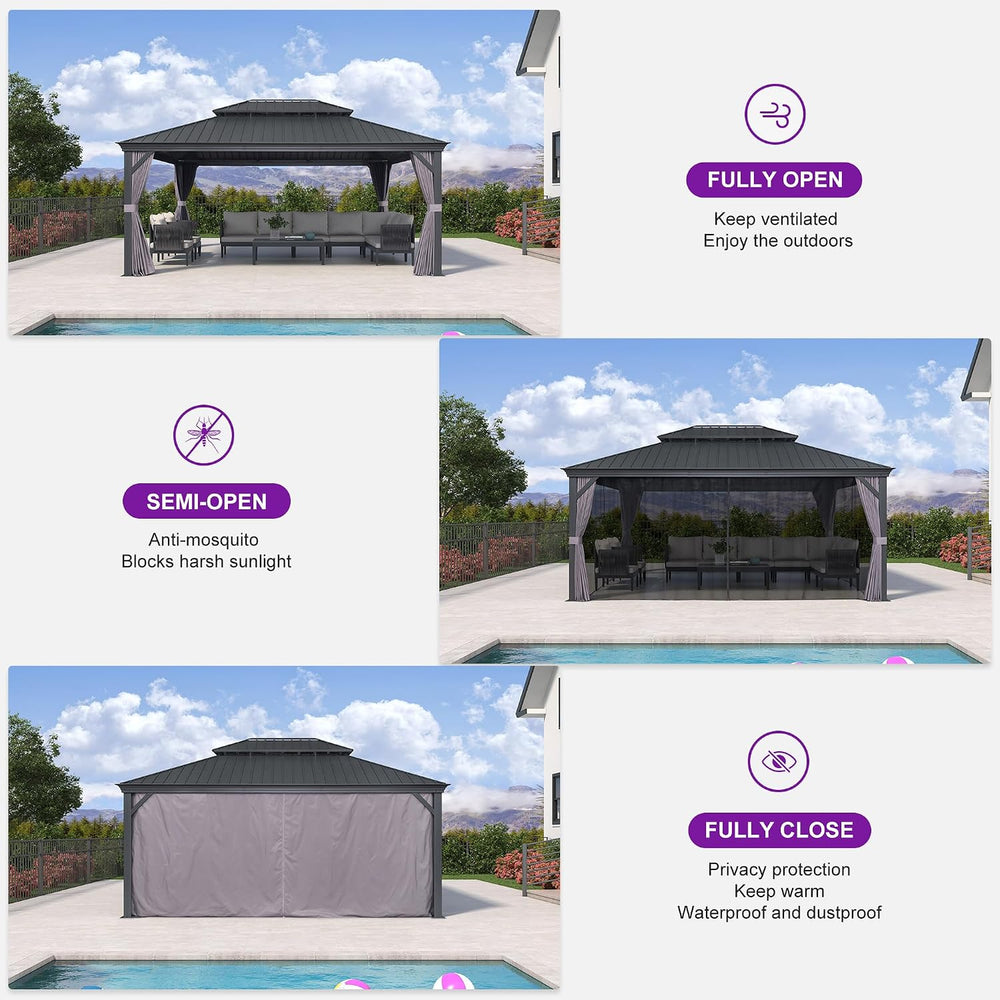 PURPLE LEAF 13' X 17' Hardtop Gazebo 4.7" Thick Post, Gray