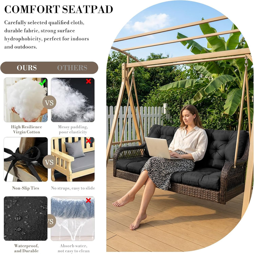 Outdoor/Indoor Swing Replacement Cushion, 2 or 3 Seats Bench Cushions with Ba...