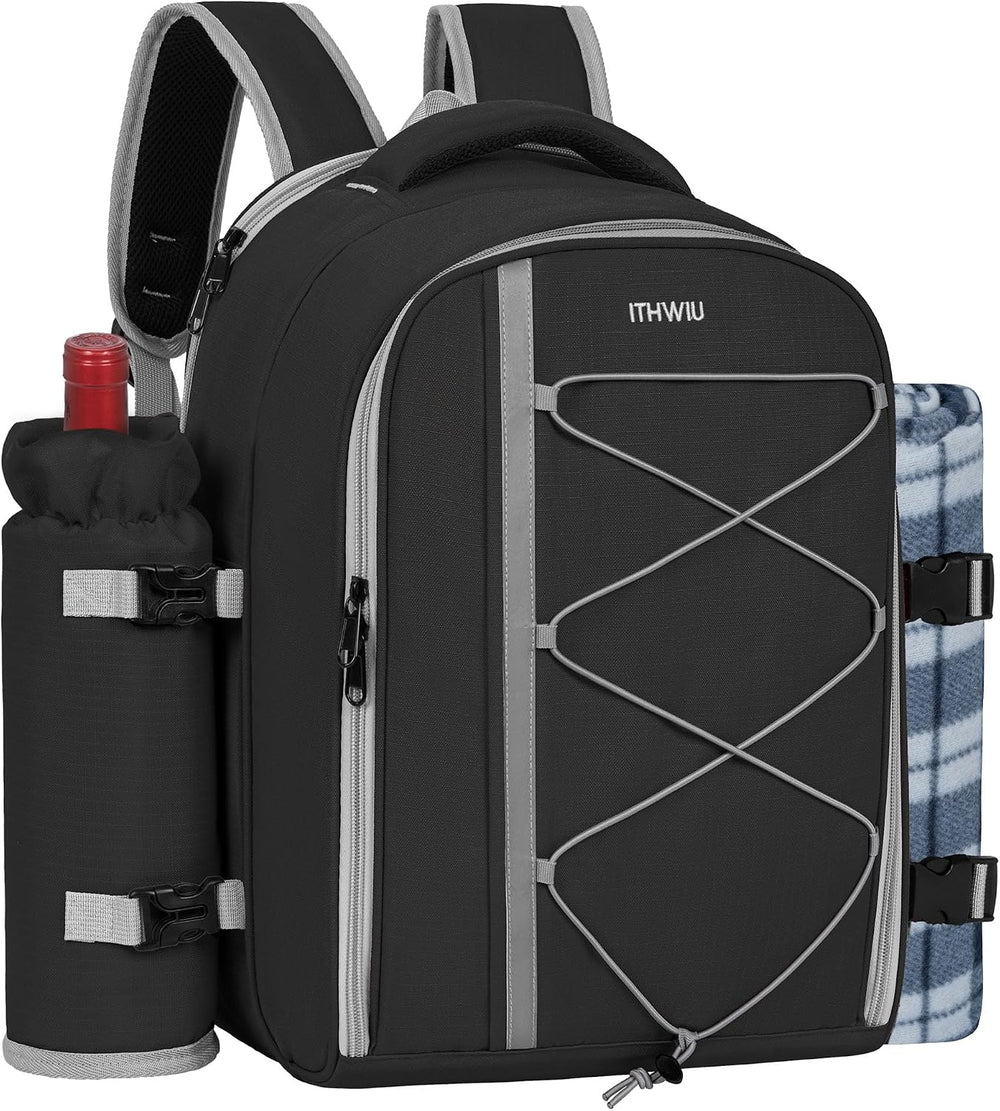 Picnic Backpack for 4 Persons with Insulated Leakproof Cooler Compartment, Cu...