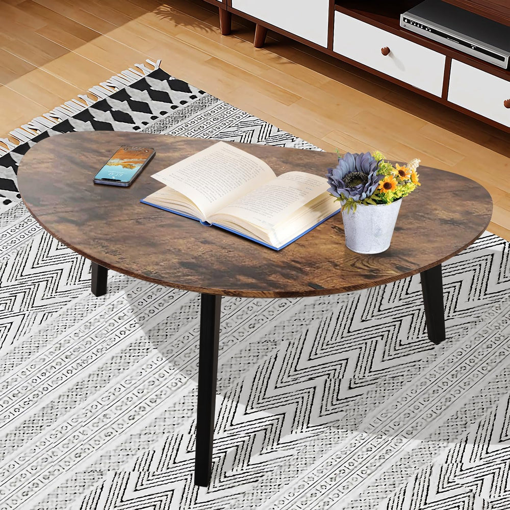 Large Oval Coffee Table Espresso Wood Mid Century Modern Unique Retro Farmhou...