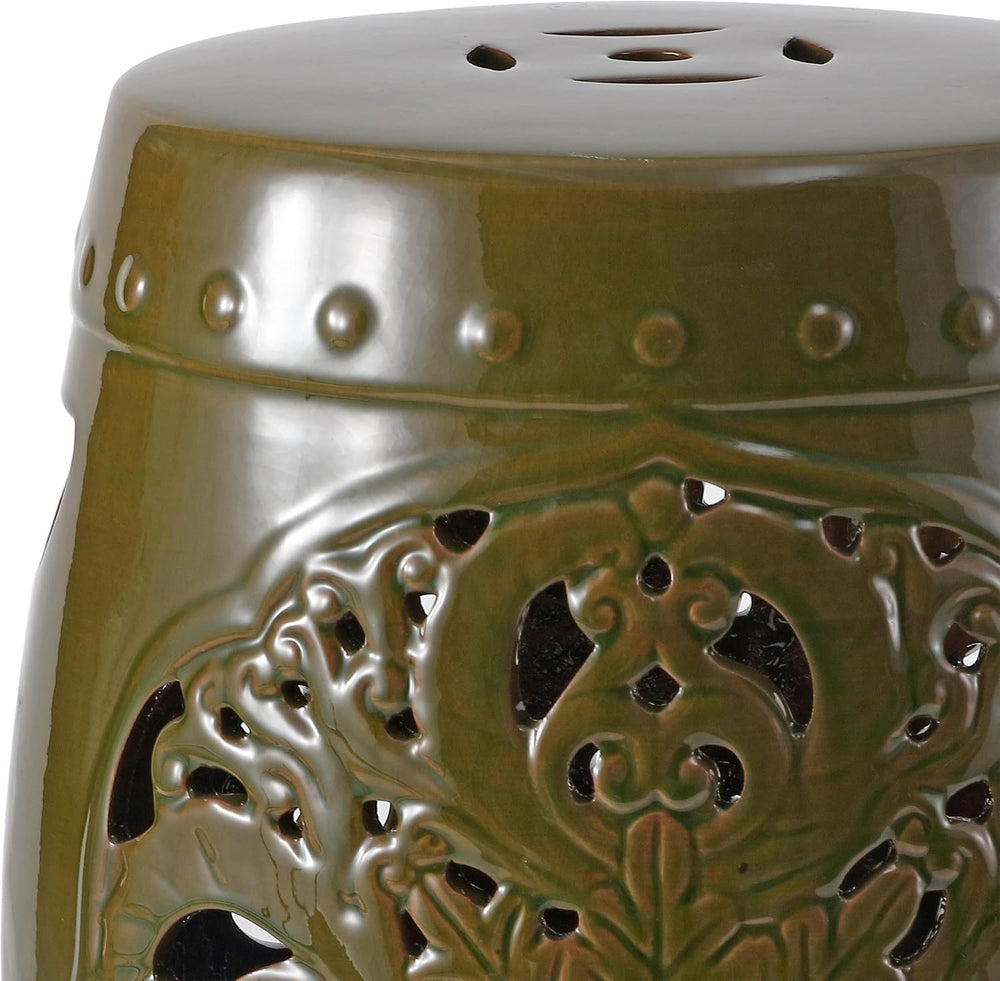 SAFAVIEH Furniture - Flora Decorative Garden Stool - Spring Green - Ceramic -...