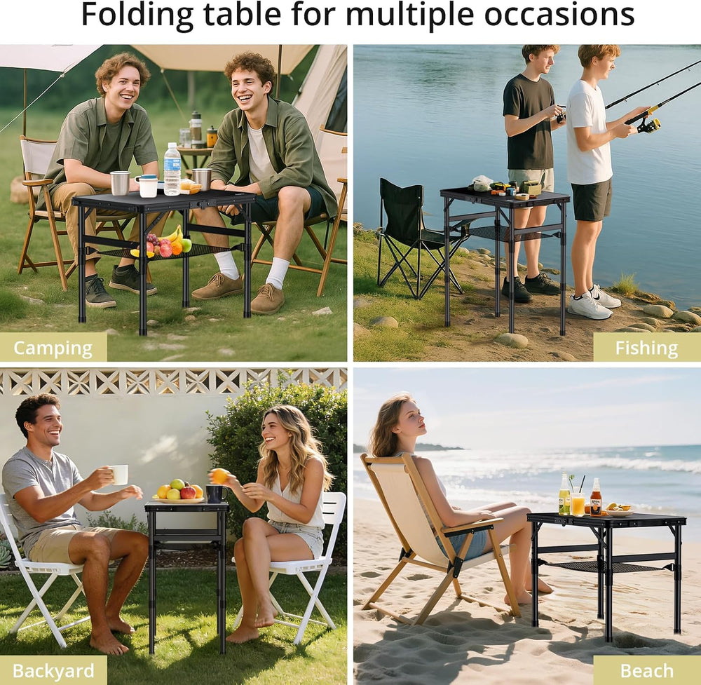 Anbte 2 ft Small Folding Table, 3 Adjustable Height for Camping, 23" X 1...