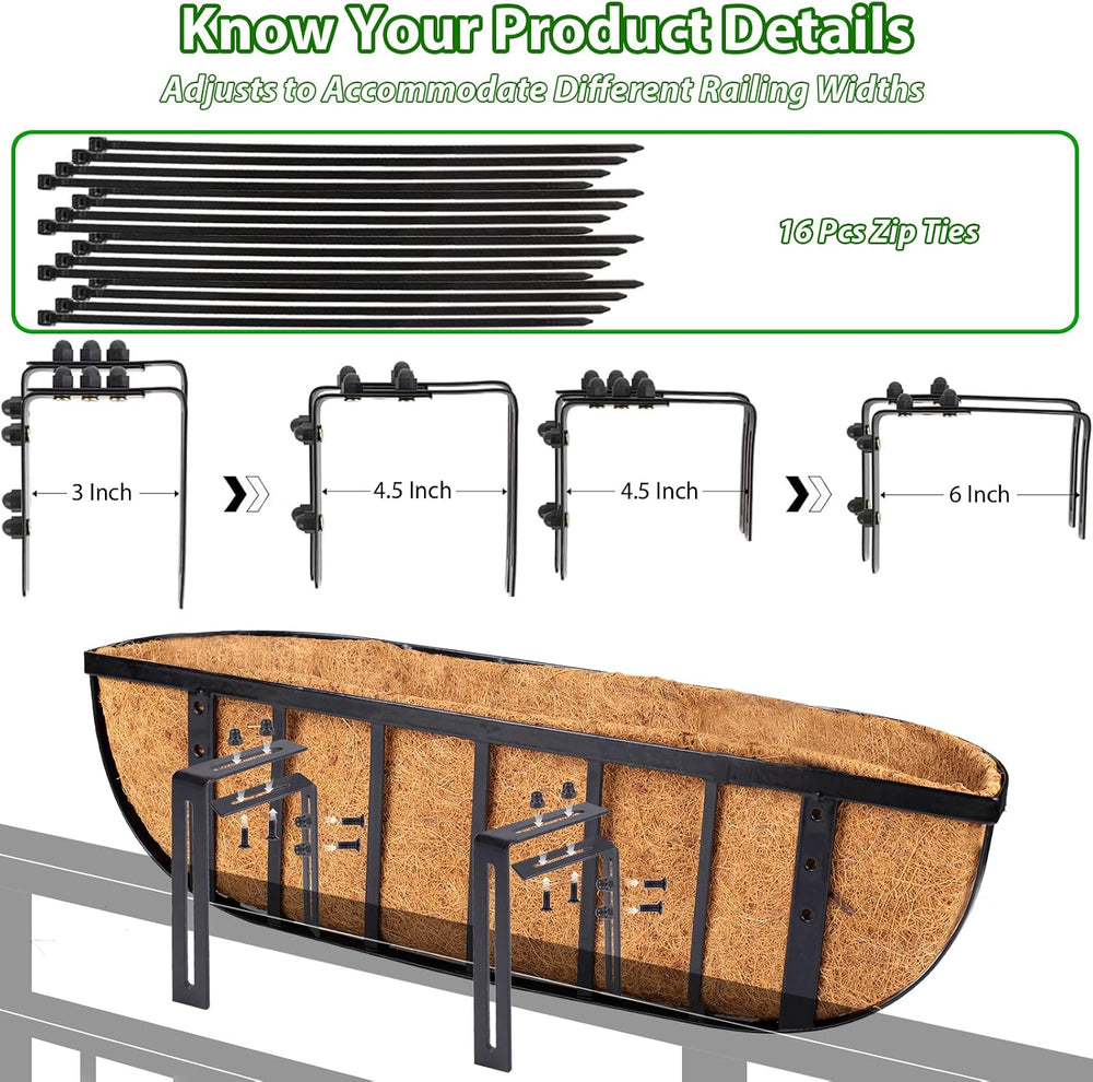 LCHUANG Railing Planter Window Box - 4 Pack 24 Inch Deck Balcony Rail Planter...