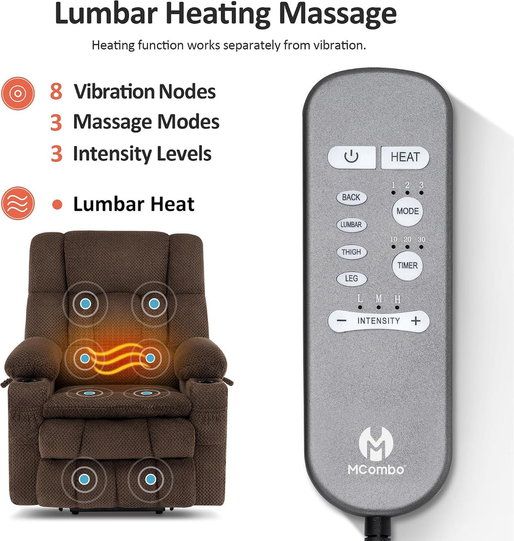 MCombo Dual Motor Power Lift Recliner Chair for Elderly, Massage Heat 7890