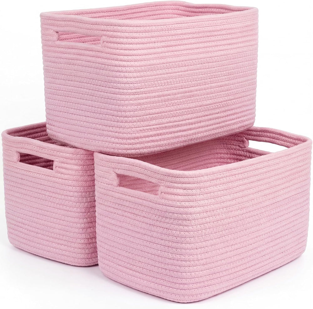 Storage Baskets for Organizing, 14 x 10 x 9” Closet Shelf Woven Baskets, Squa...