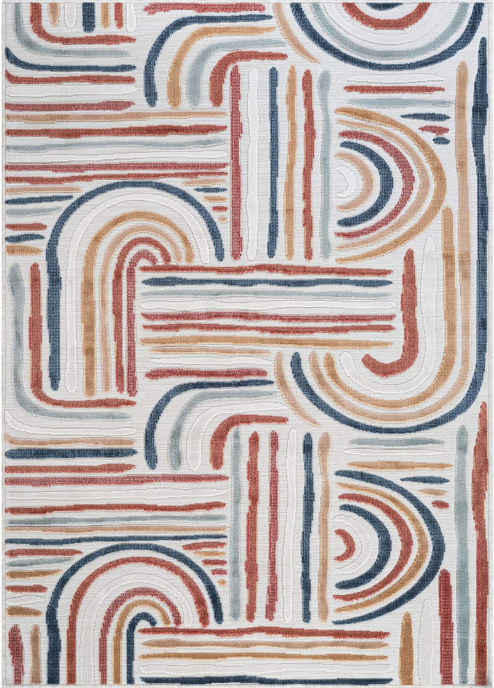 CAMILSON Indoor Outdoor Rug, Multicolor 5x7 Geometric Arch Striped Area Rugs ...