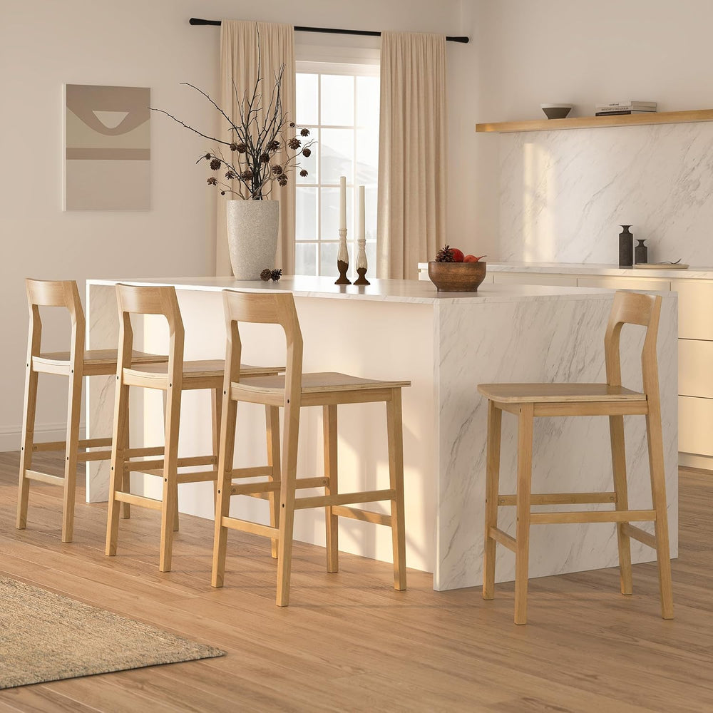 Wood Barstools Set of 4, Counter Height Bar Stools Armless Farmhouse Wooden B...