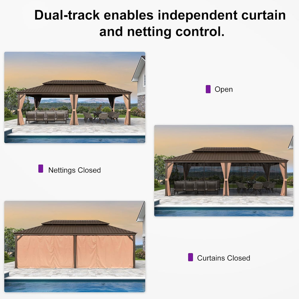 PURPLE LEAF Outdoor Hardtop Gazebo 14' x 24' Bronze Metal 4.7" W...