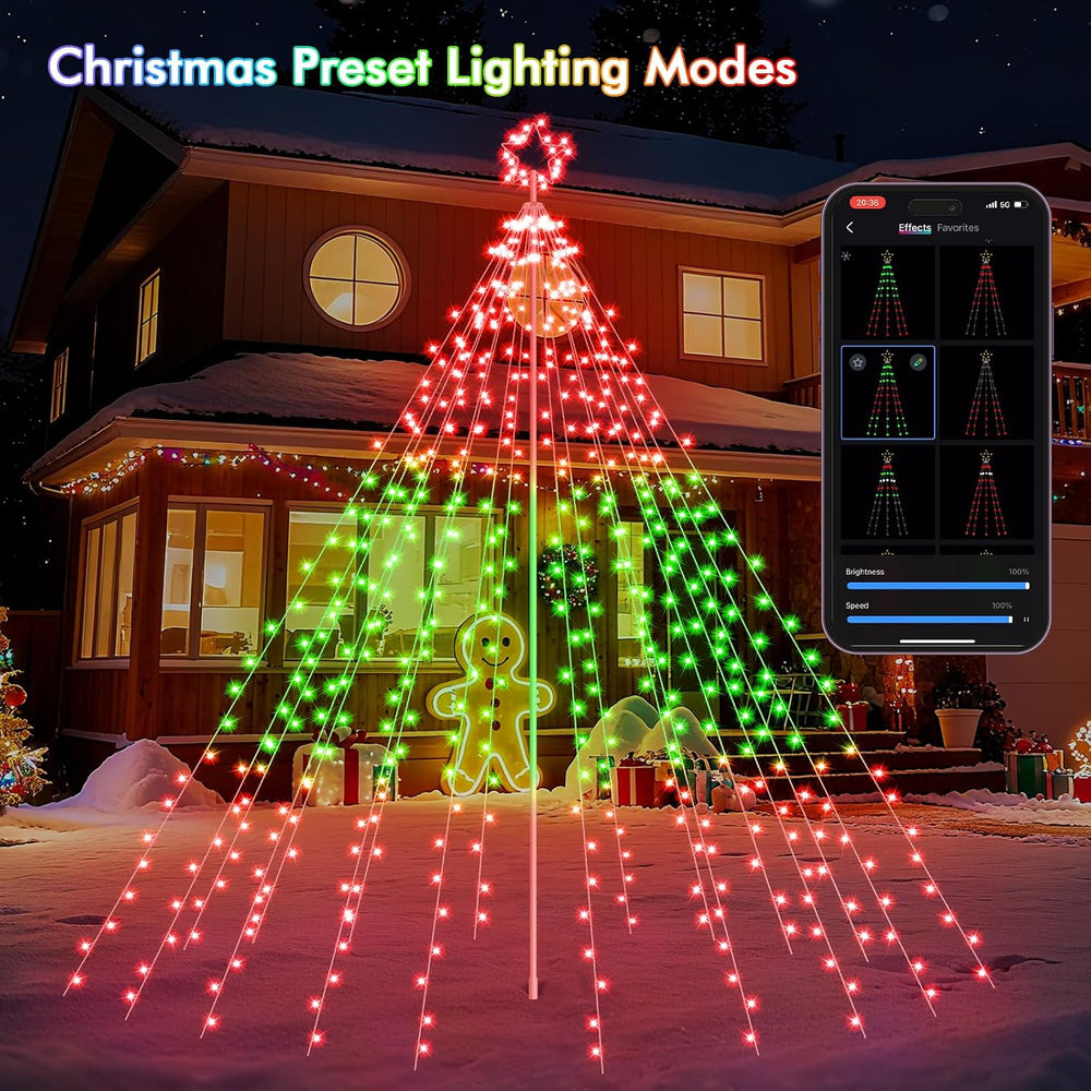 HOLILLUMA 12FT 488LED Outdoor Smart Waterfall Christmas Tree Lights