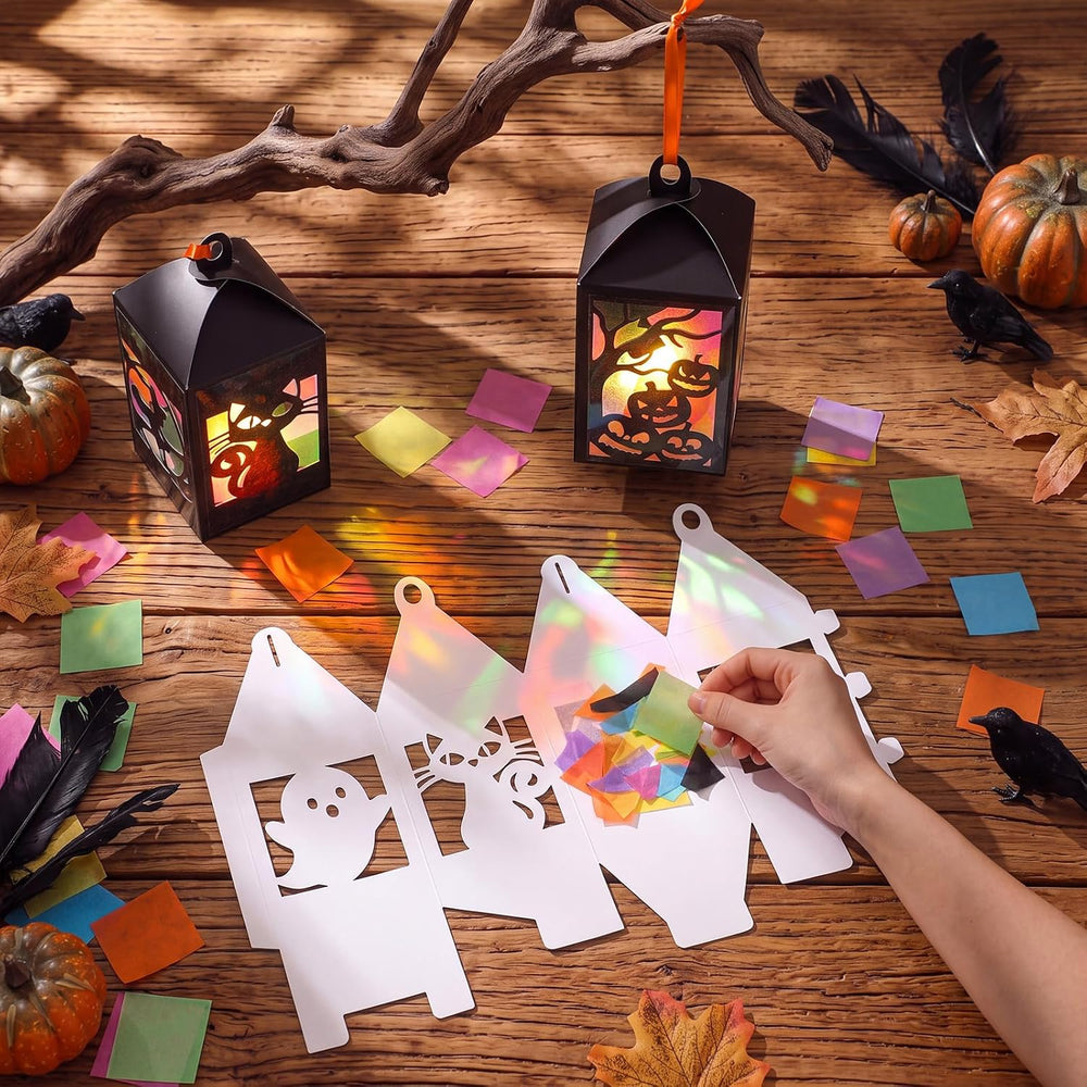 40 Sets Halloween Paper Lantern Crafts Bulk Pumpkin Ghost Suncatcher Kit