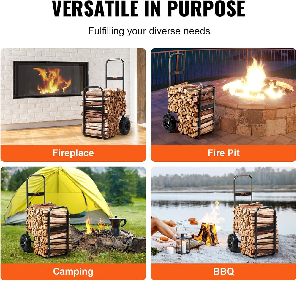 VEVOR Log Cart 250 lbs Load Capacity, Outdoor and Indoor Wood Rack Storage Mo...