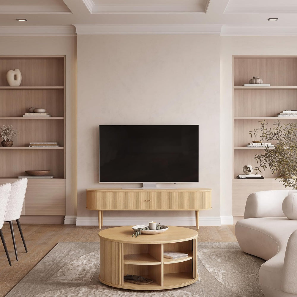 WERMO 35'' Round Coffee Table with Storage and Shelves - Round Center...