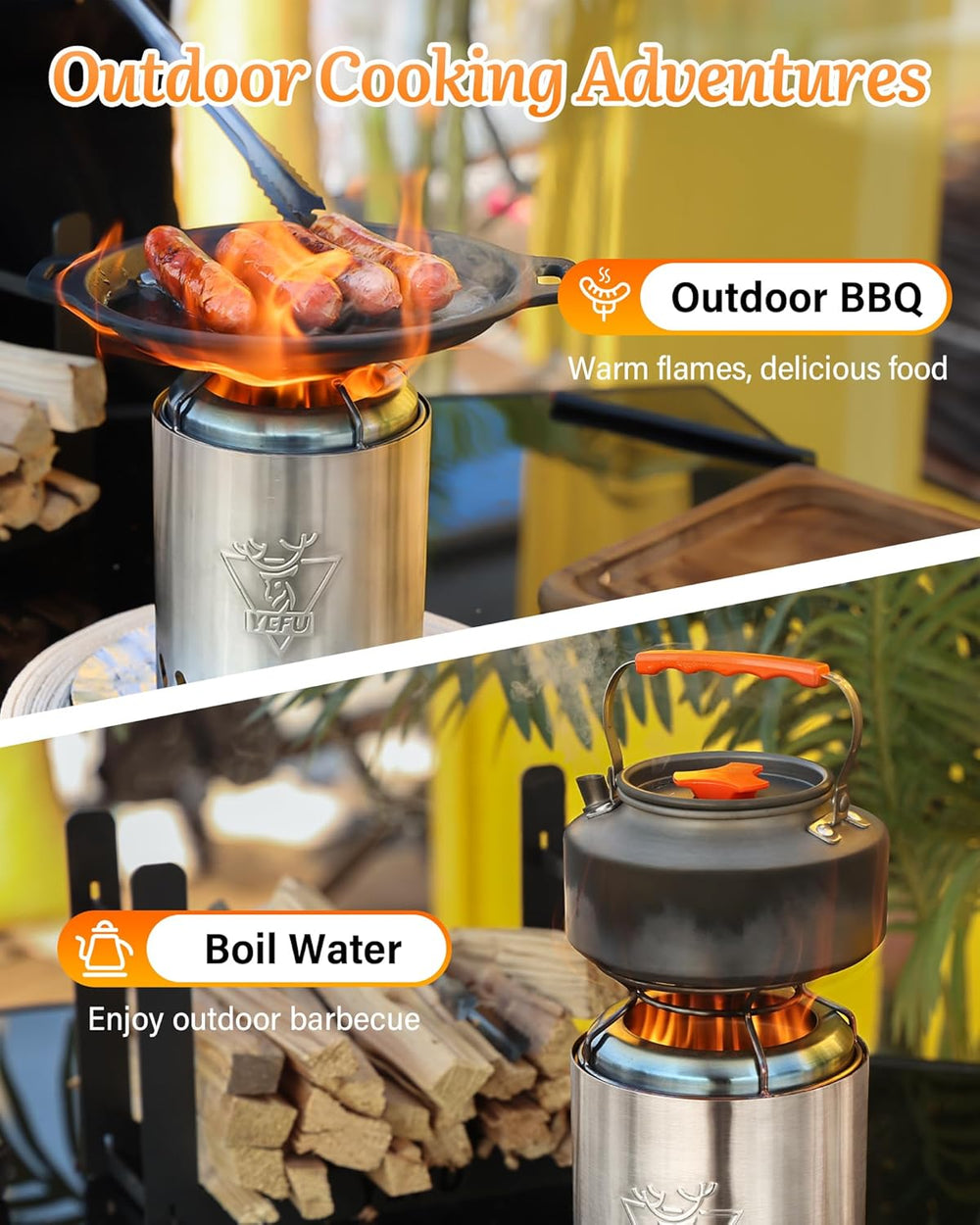 YEFU 7.5 x 5.5 in Tabletop Fire Pit, Low Smoke Pellet & Wood Stove with Bag