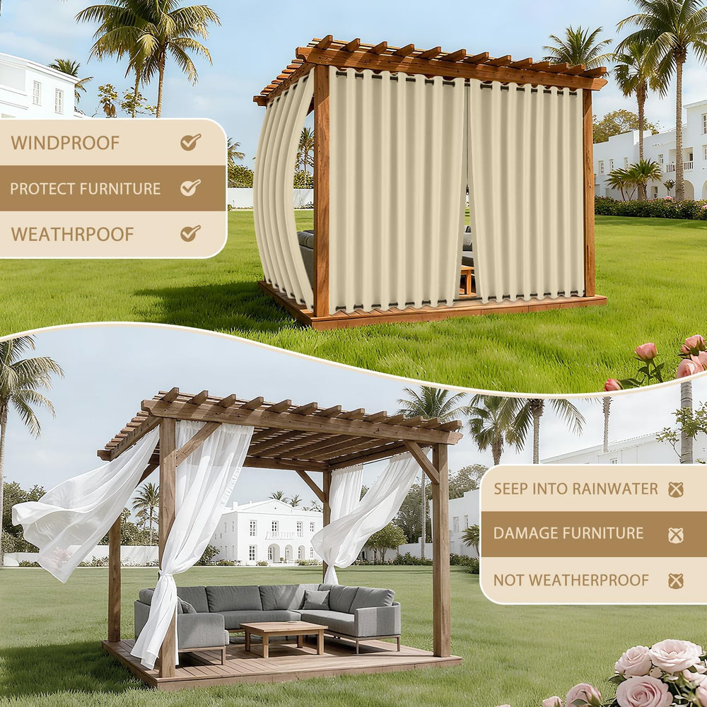 HDCAXKJ Waterproof Outdoor Curtains for Patio with Zipper Top & Bottom Gr...