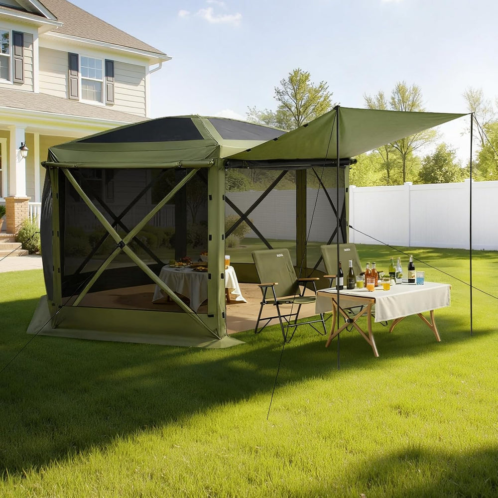 VEVOR Pop up Gazebo Screen Tent, 12 x 12 ft Large 6-Sided Camping Canopy Tent...