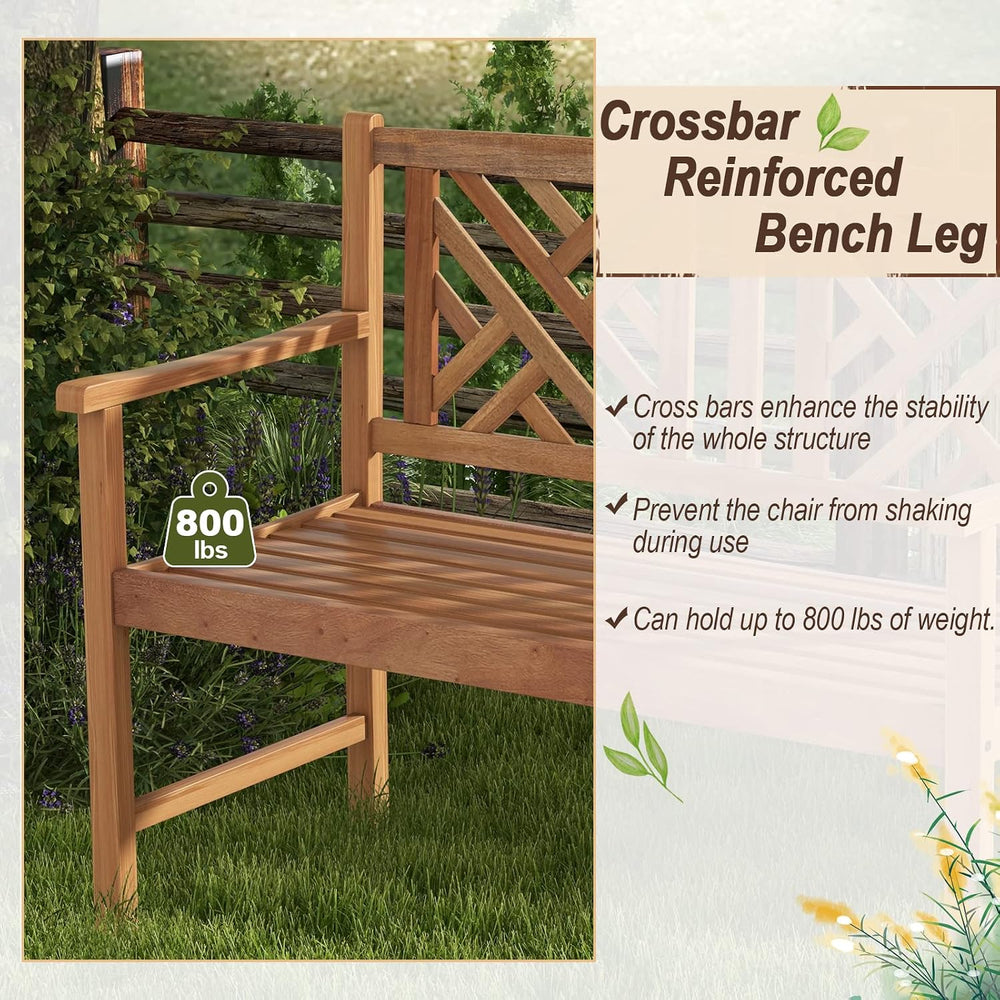 Giantex Outdoor Wooden Garden Bench - 2-Person Acacia Wood Loveseat with Armr...