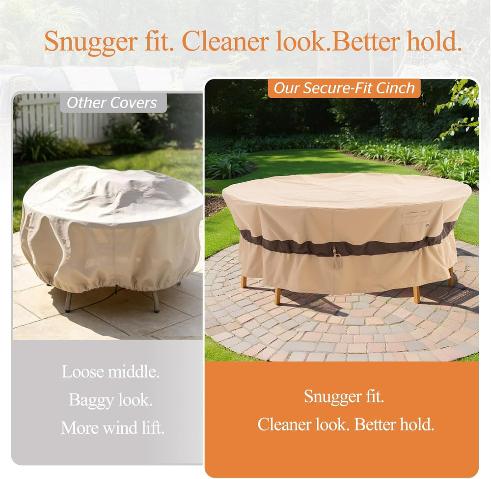 WJ-X3 Round Patio Furniture Cover Waterproof, 96" D x 31" H, Beige ...