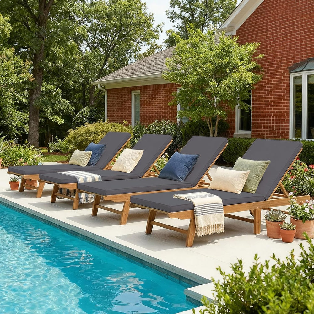 Patiorama Patio Acacia Wood Chaise Lounge Chair of 4,Pool Chair, Dark Grey