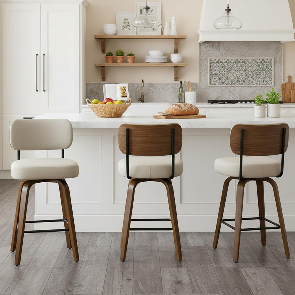 Swivel Bar Stools Set of 2, 26" Counter Height, Beige Grey