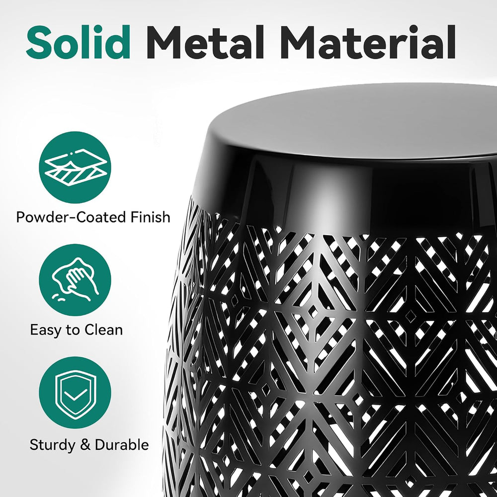 18" Metal LED Outdoor Side Table, 3-Mode Lights, Modern Drum Design