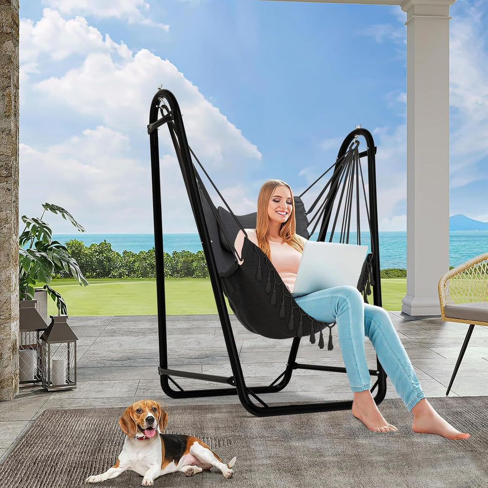 Unique U-Shaped Hammock Chair with Stand,Sturdy & Rust-Resistant,Free Gra...
