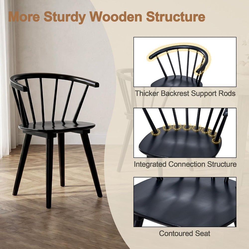 DUHOME Wooden Black Dining Chairs Set of 4, Windsor Dining Room Chairs with A...