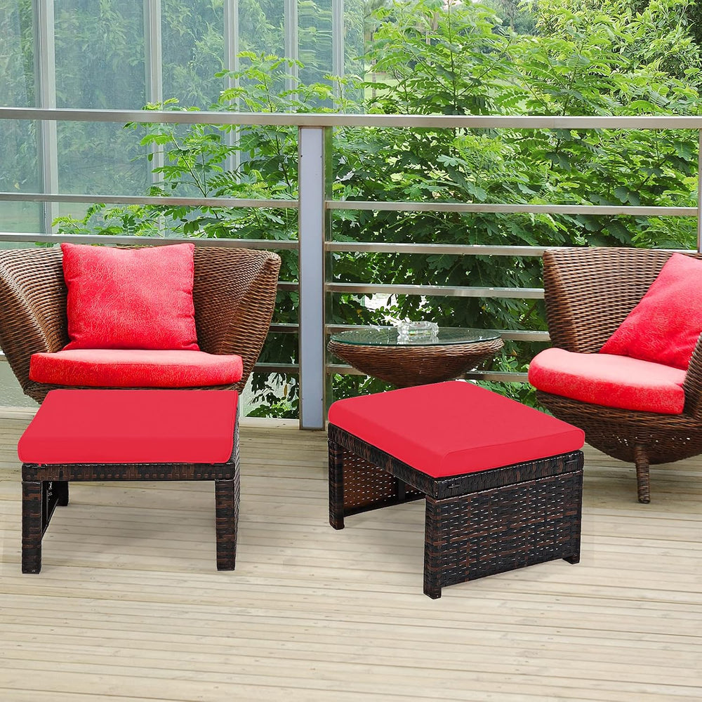 Tangkula 2 Pieces Patio Rattan Ottomans, All Weather Outdoor Footstool Footre...