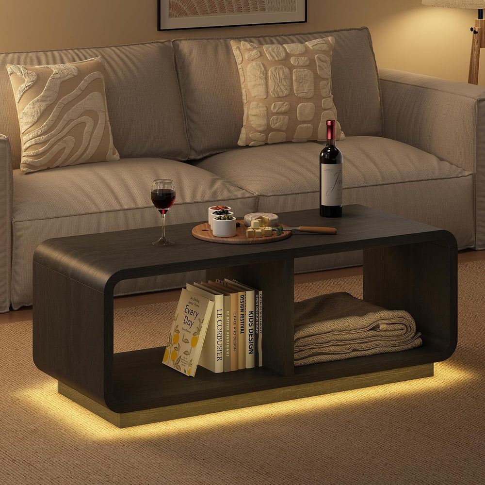 LYNSOM 47" Mid Century Modern Coffee Table, 2-Tier Center Table with Cur...