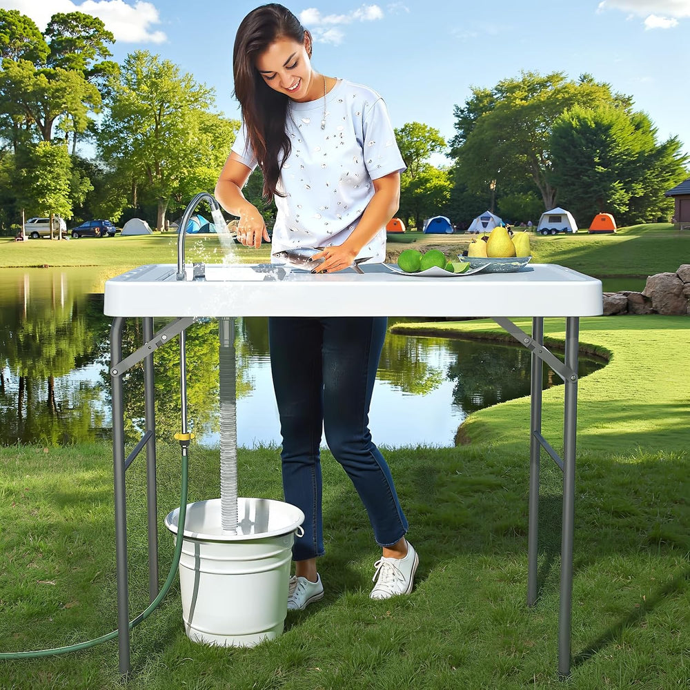 42.5" Fish Cleaning Table with Sink, Folding Camping Table & Fish Cl...