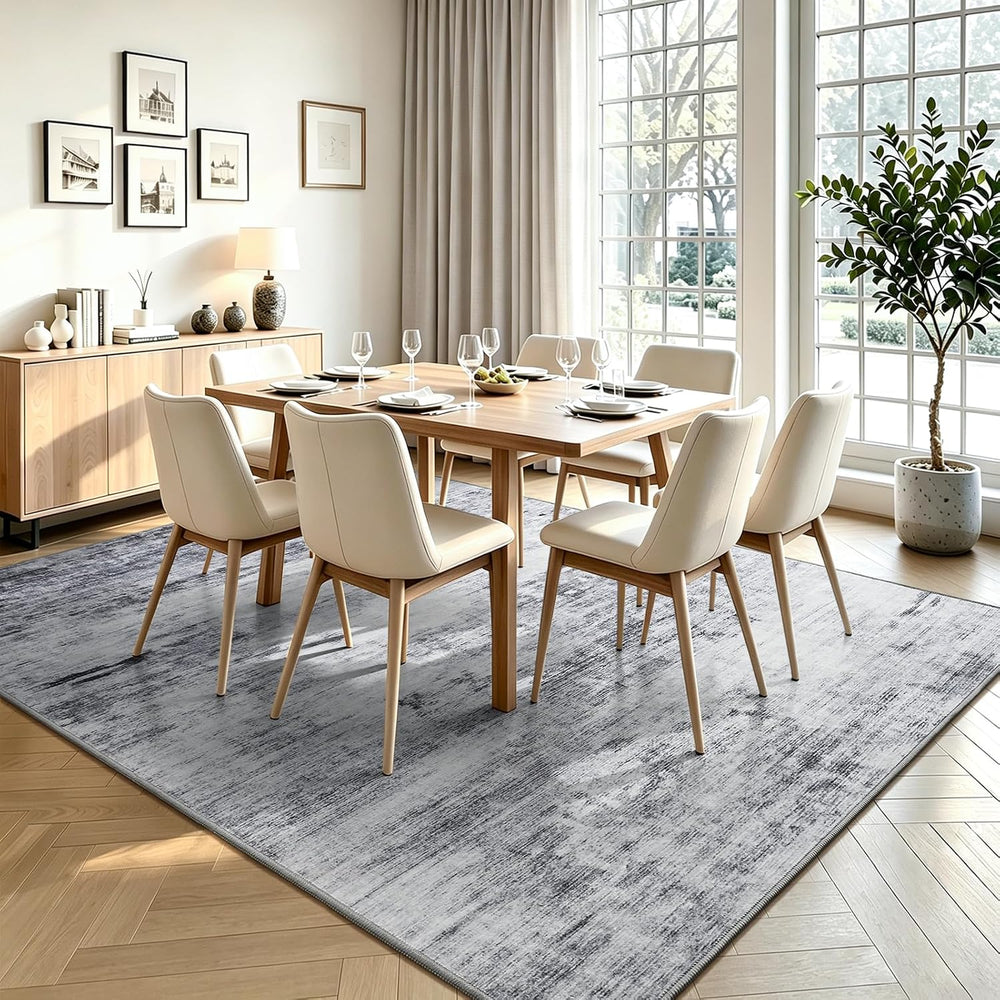 Toneed Washable 5x7 Grey Area Rug with Non-Slip Backing for Living Room