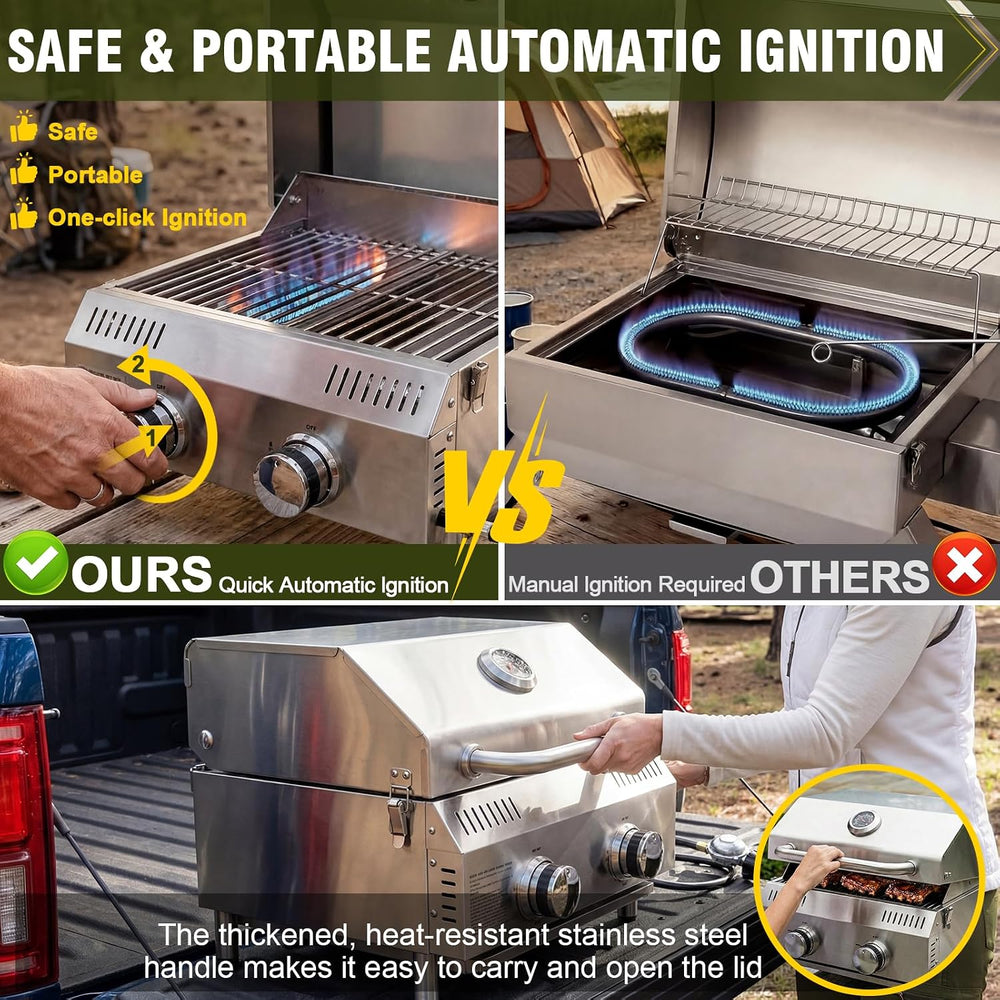 Bestfire Tabletop 2-Burner Gas Grill, 20,000 BTU Stainless Steel Portable Pro...