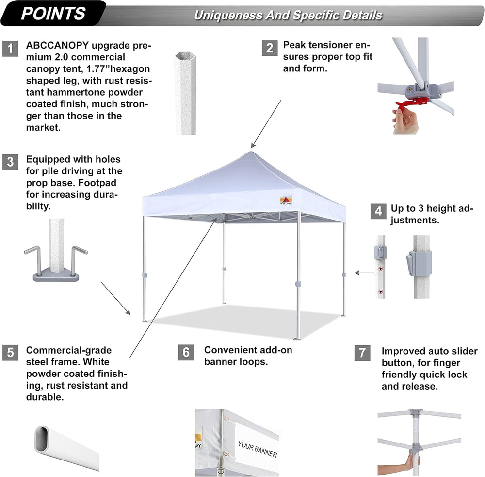 ABCCANOPY Commercial Pop Up Canopy Tent 10x10 Premium-Series, White