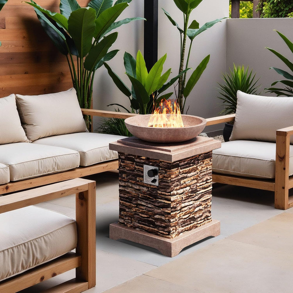SUNBURY Outdoor Propane Fire Pit, Gas Fire Pit for Outside Patio, Stone Outdo...
